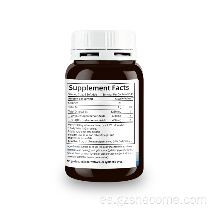 Shecome Omega 3 Aceite de pescado Cápsulas blandas Salud del corazón y el cerebro